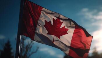 Waving Canadian flag symbolizes pride and patriotism generative AI photo