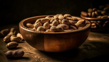 Nutty snack bowl organic, healthy, and rustic generative AI photo