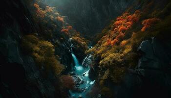 majestuoso montaña cima, fluido agua, natural belleza generativo ai foto