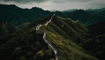 majestuoso montaña rango, Beijing antiguo arquitectura temor inspirador generativo ai foto