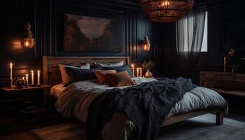 Luxury bedroom with modern design for relaxation generative AI photo