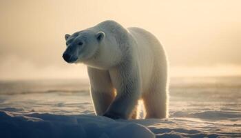 One cute mammal walking on frozen ice photo