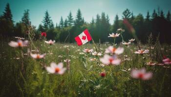 Wildflower meadow celebrates nature beauty in springtime generative AI photo