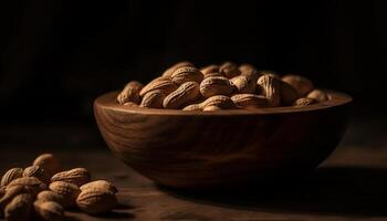 Healthy snack bowl nuts, fruit, organic freshness generative AI photo