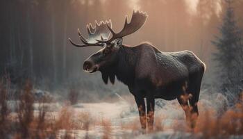 Majestic elk grazes in tranquil autumn meadow photo