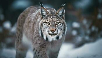 Bobcat staring, close up, dangerous beauty in nature generative AI photo