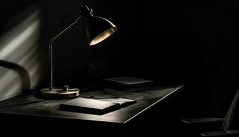 Modern office desk illuminated by electric lamp generative AI photo