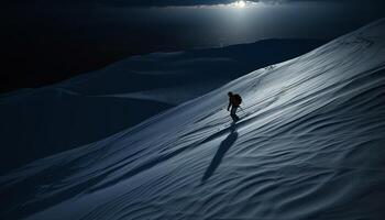 One person hiking mountain, exploring tranquil scene photo