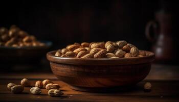 Healthy snack bowl nuts, seeds, and fruit generative AI photo