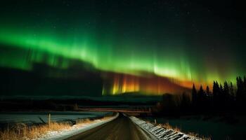 Majestic mountain range illuminated by vibrant aurora polaris photo