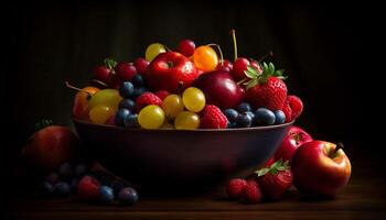Fresh berry fruit on rustic wooden table photo
