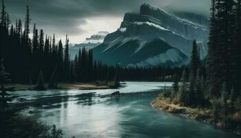 Majestic Rocky Mountains, tranquil scene, natural beauty generative AI photo