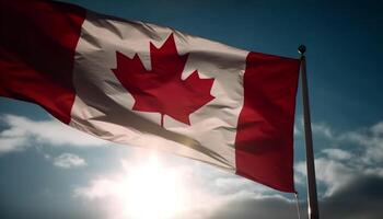 Majestic Canadian flag waving in bright sunlight generative AI photo