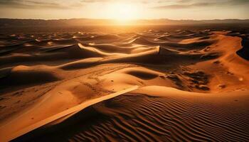 puesta de sol terminado majestuoso arena dunas en África generativo ai foto