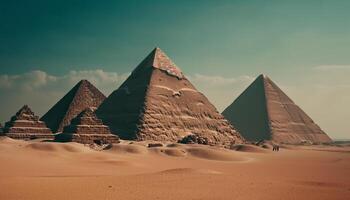 Majestic pyramid landscape ancient ruins Sphinx sculpture generated by AI photo