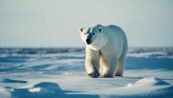 Cute arctic mammal walking on frozen ice floe generated by AI photo