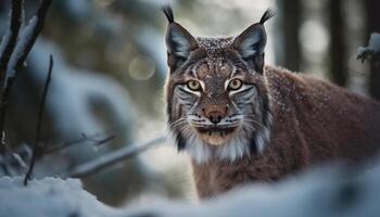 Fierce snow leopard staring majestic beauty captured generated by AI photo