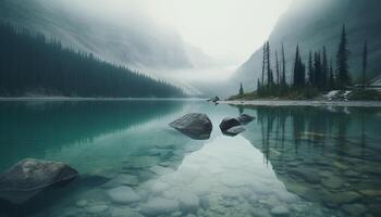 majestuoso montaña rango refleja tranquilo escena en agua generado por ai foto