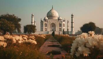 Sunset illuminates famous mausoleum symbol of spirituality generated by AI photo