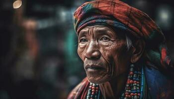 Senior Indian man in traditional turban smiling generated by AI photo