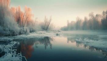 tranquilo escena de invierno bosque refleja belleza generado por ai foto