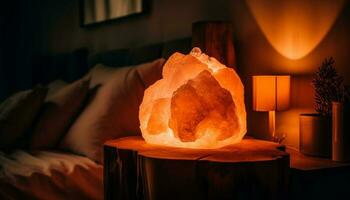 Comfortable bed glowing with candlelight and warmth generated by AI photo