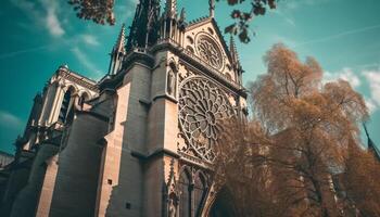 Gothic chapel spire symbolizes ancient French culture generated by AI photo