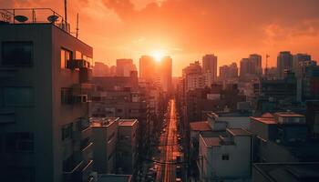 iluminado ciudad horizonte a oscuridad moderno arquitectura generado por ai foto