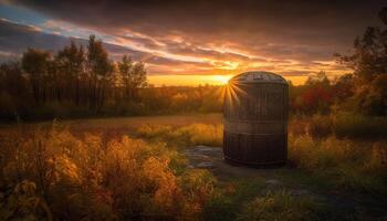 Sunset over vineyard harvest brings golden wine generated by AI photo