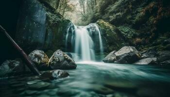 Smooth water flowing over rocks in wilderness area generated by AI photo