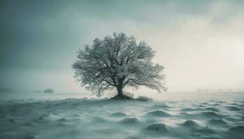 Solitude in winter forest tranquil beauty surrounds generated by AI photo