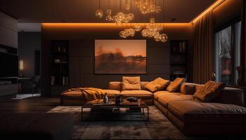 Comfortable modern living room with elegant design generated by AI photo