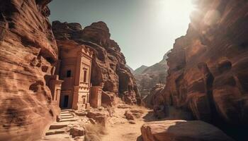 Ancient sandstone ruins majestic architecture eroded rock formations generated by AI photo