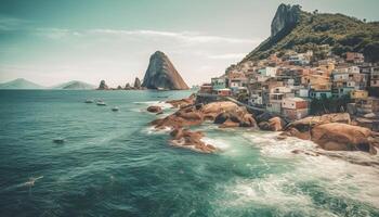 tranquilo escena a aguas borde Asturias punto de vista generado por ai foto