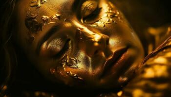 sereno belleza dormido adornado en oro glamour generado por ai foto