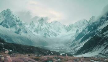 Mountain peak adventure hiking majestic winter terrain generated by AI photo