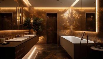 Luxury bathroom with modern design and elegance generated by AI photo