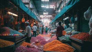 Street vendors selling food spices and fruit generated by AI photo