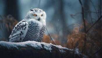 Spotted owl perching on branch staring fiercely generated by AI photo