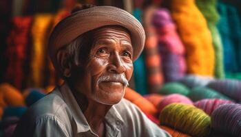 Smiling senior men in traditional wool caps generated by AI photo