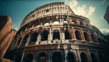 Ancient ruins of majestic Italian architecture awe tourists generated by AI photo