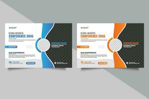 Vector business conference or webinar horizontal flyer and invitation banner