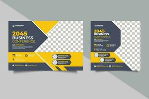 Vector business conference or webinar horizontal flyer and invitation banner