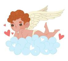 angel lying on a cloud over white vector