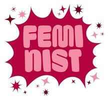 pink feminist lettering over white vector