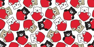 Bear seamless pattern heart vector polar bear valentine hug cartoon illustration scarf isolated repeat wallpaper tile background