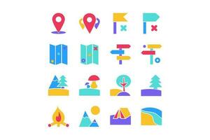 Travel Camping Simple Flat Icon Set vector