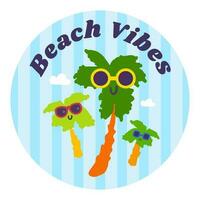 Cartoon Beach Vibes Round Sticker vector