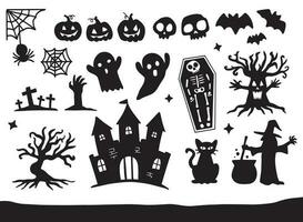 Collection of halloween silhouettes icon and character. vector