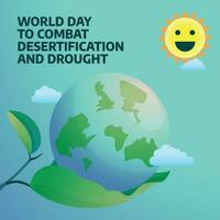 mundo día a combate desertificación y sequía diseño modelo para celebracion. árbol y tierra vector diseño. sequía y desertificación combate. plano árbol diseño.